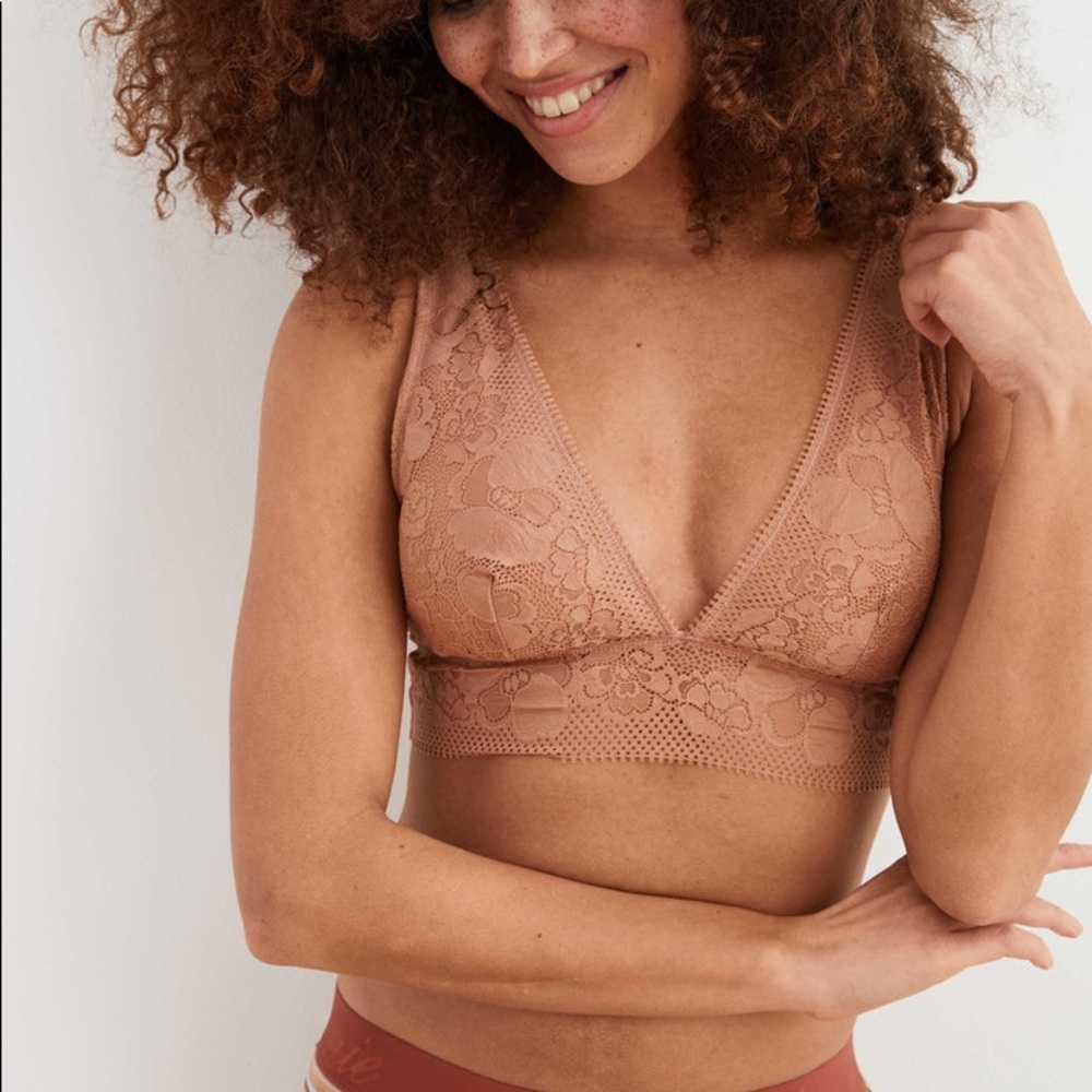 Aerie Paradise Lace Padded Plunge Bralette XL